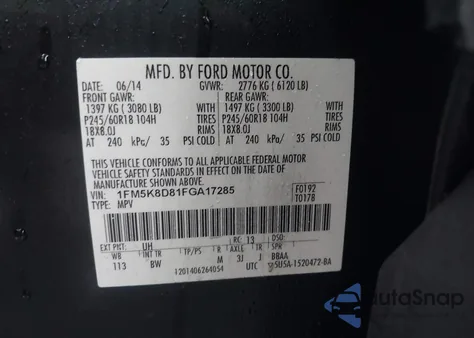 2015 Ford Explorer Xlt z USA, uszkodzony, nr VIN 1FM5K8D81FGA17285